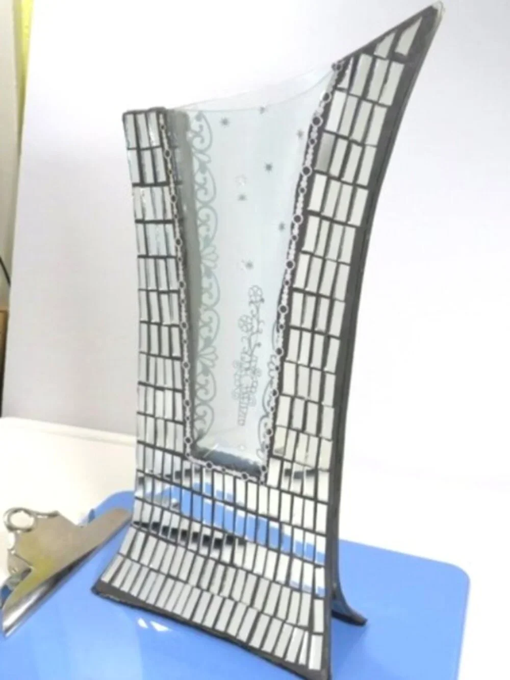Modern Mosaic Mirrored A-Frame Vase Sculptural Art Statement Piece 16